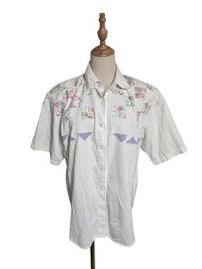 Jane Ashley Vintage White Grandma Button Down Patchwork Shirt